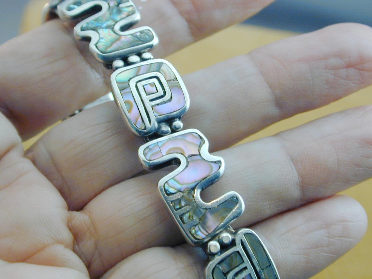 Early Los Castillo Mosaico Azteca Sterling Inlaid Abalone Bracelet Gorgeous