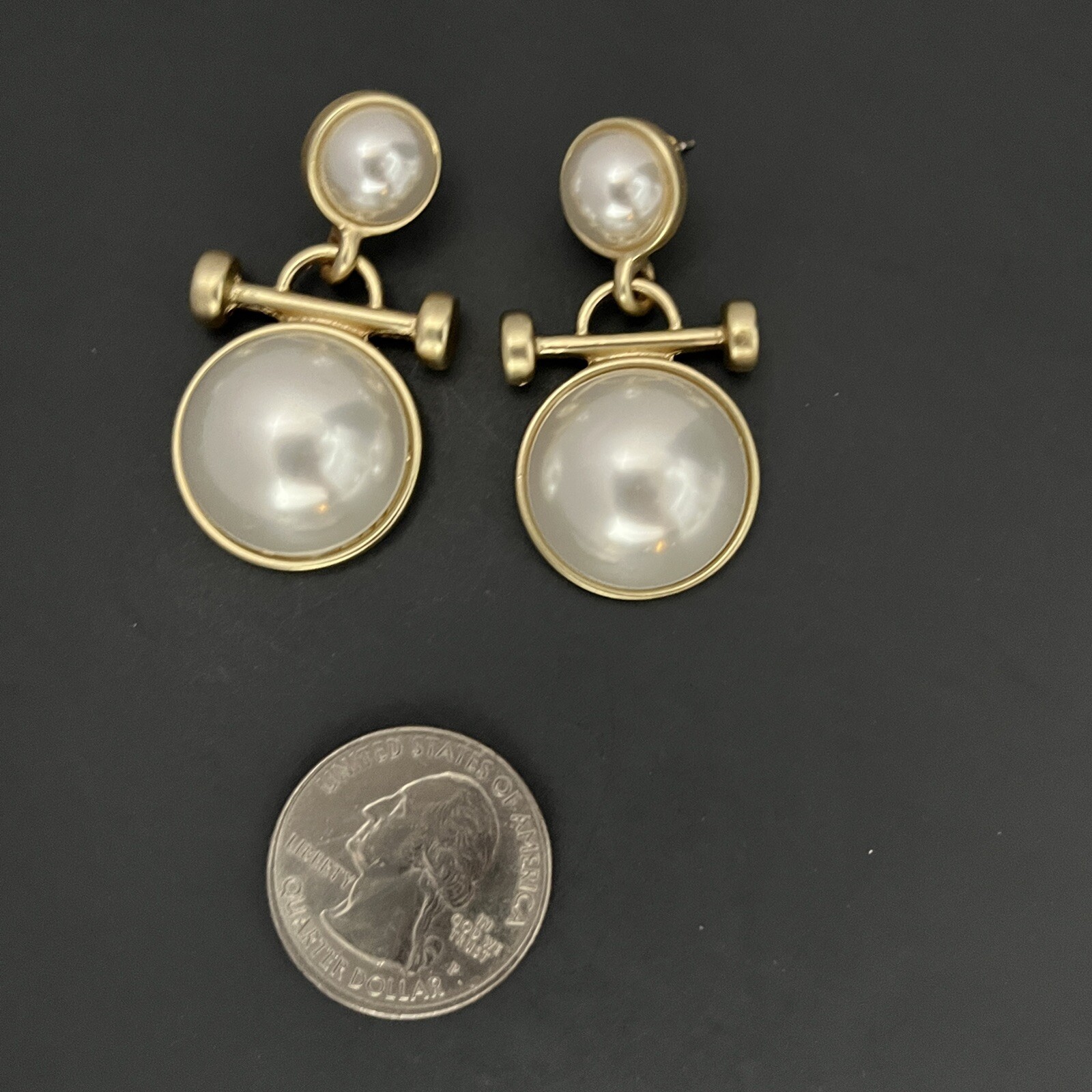 Byzantine Faux Pearl Cabochon Earrings Green Gold Tone Pierced Etruscan Revival