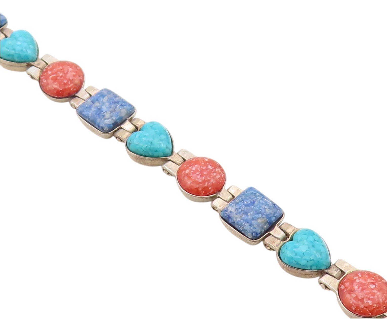 925 Sterling Silver Vintage Bracelet CAROLYN POLLACK Multi Gemstone Link BT12119
