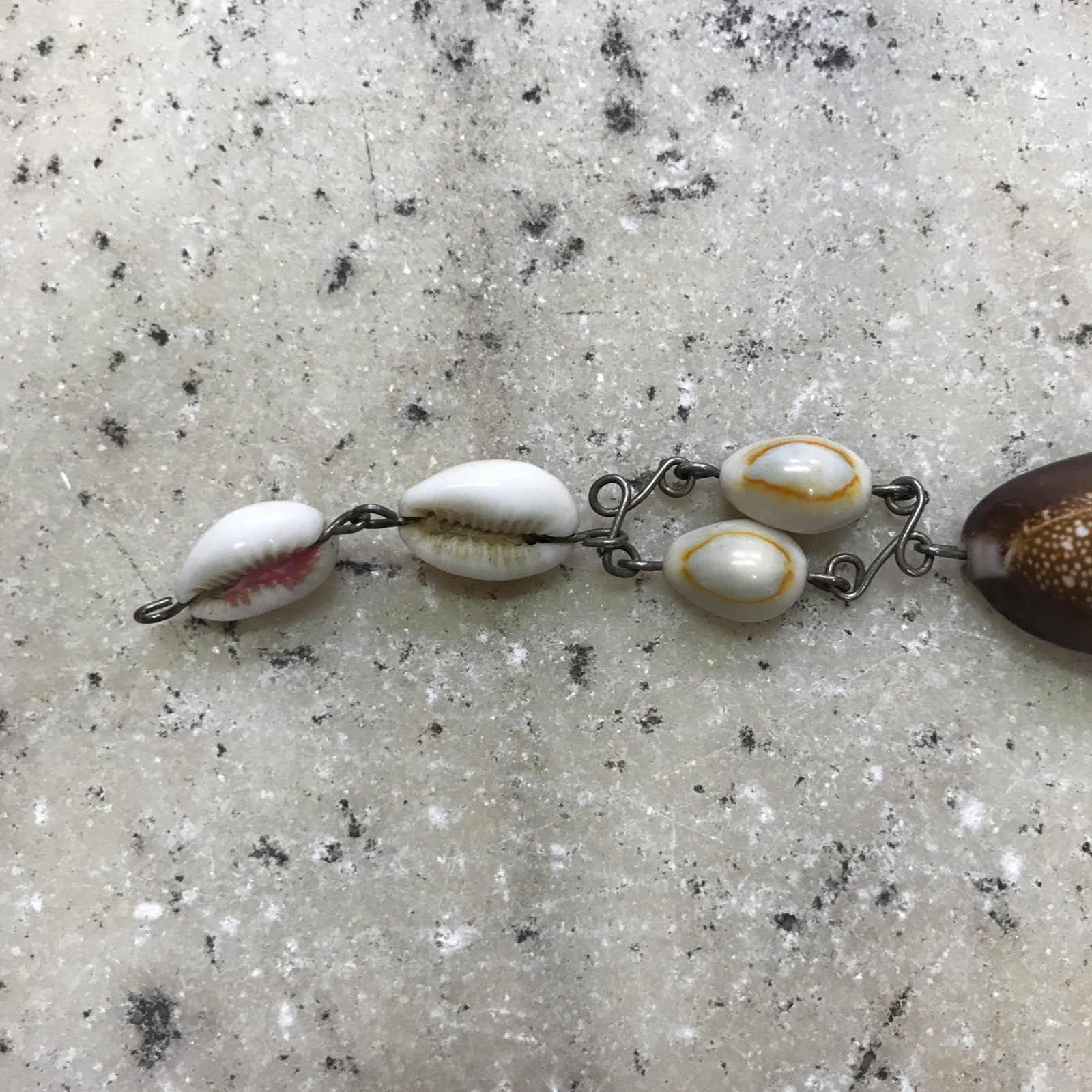 Vintage Souvenir Seashell Bracelet Real Mixed Shells Brown & White Shells Metal