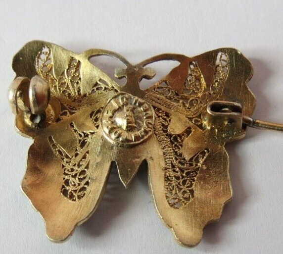 VTG ENAMEL 925 STERLING SILVER GOLD PLATED MULTICOLOR BUTTERFLY PIN BROOCH