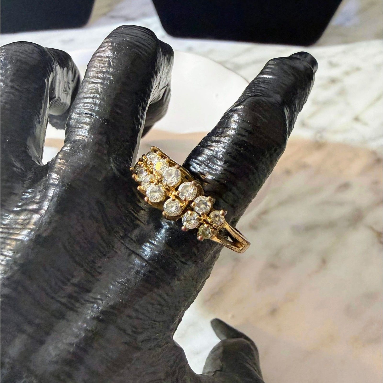 Vintage 925 Sterling Vermeil Cluster Ring Clear Stones Sz 8.5 ~ Wear As-Is