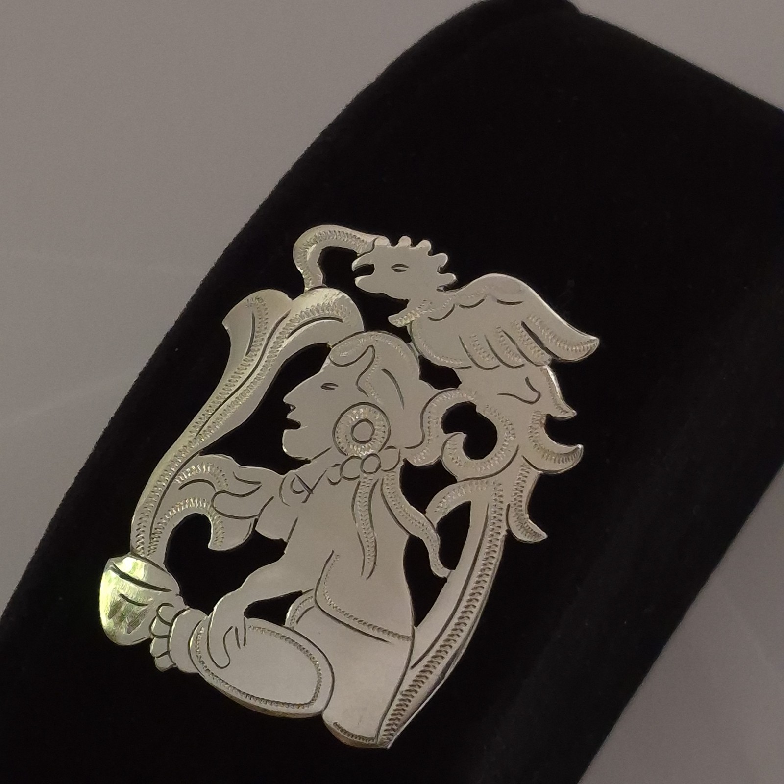 Vintage La Dama Guatemala 900 Fine Silver Mayan Quetzal Bird 1.5” Pin Brooch