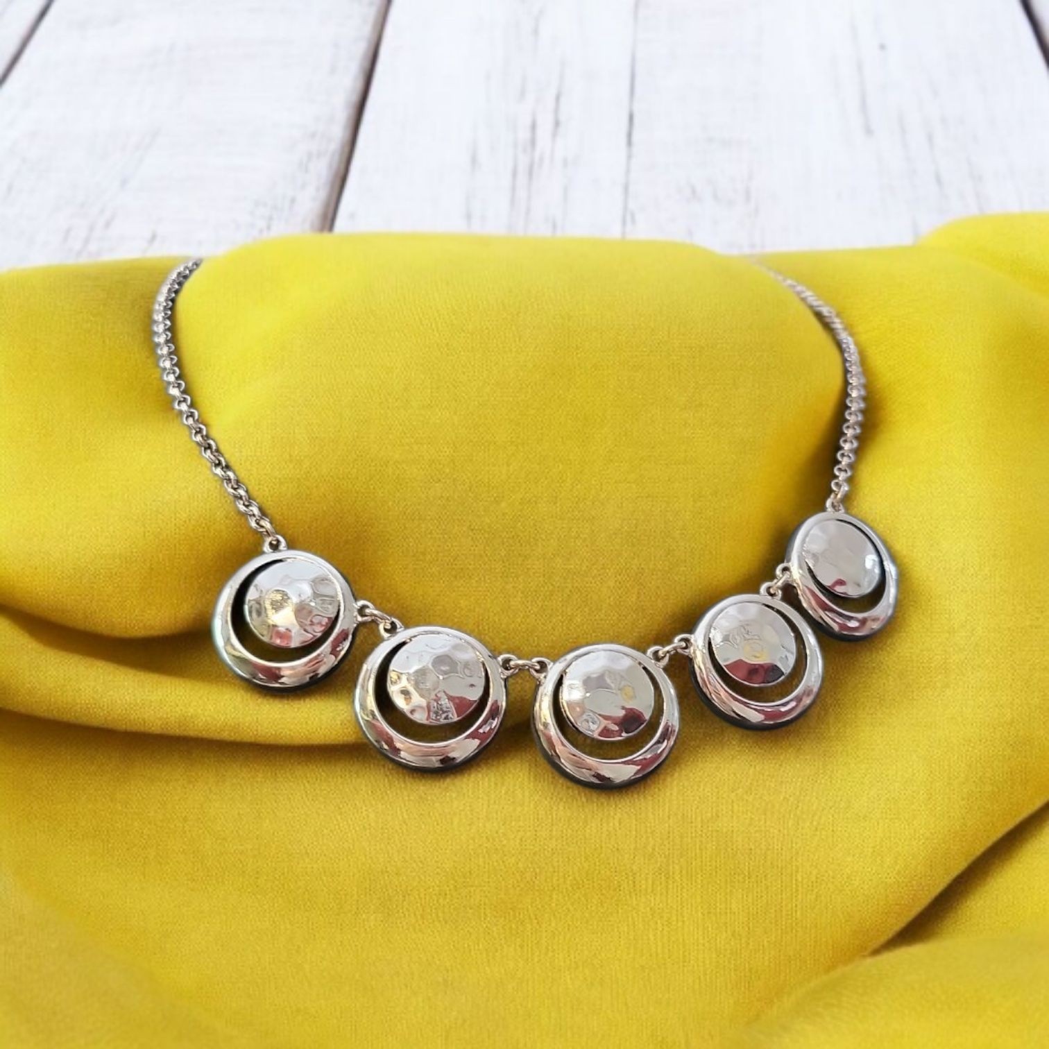 Vtg Liz Claiborne Necklace 5 Silver Tone Double Spheres Orbs Chain Link Tag LC