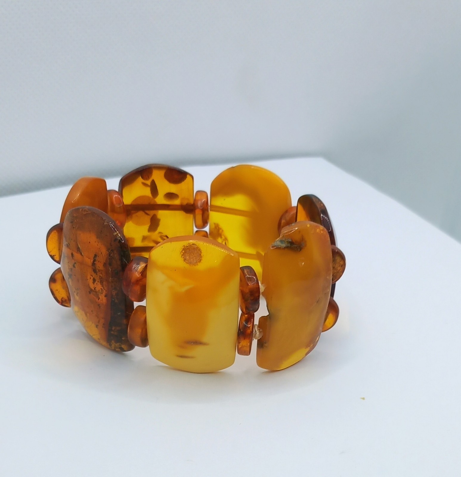 VINTAGE NATURAL NALTIC AMBER EGG BUTTERSCOTCH YOLK BRACELET 28,4gr SMALL WRIST