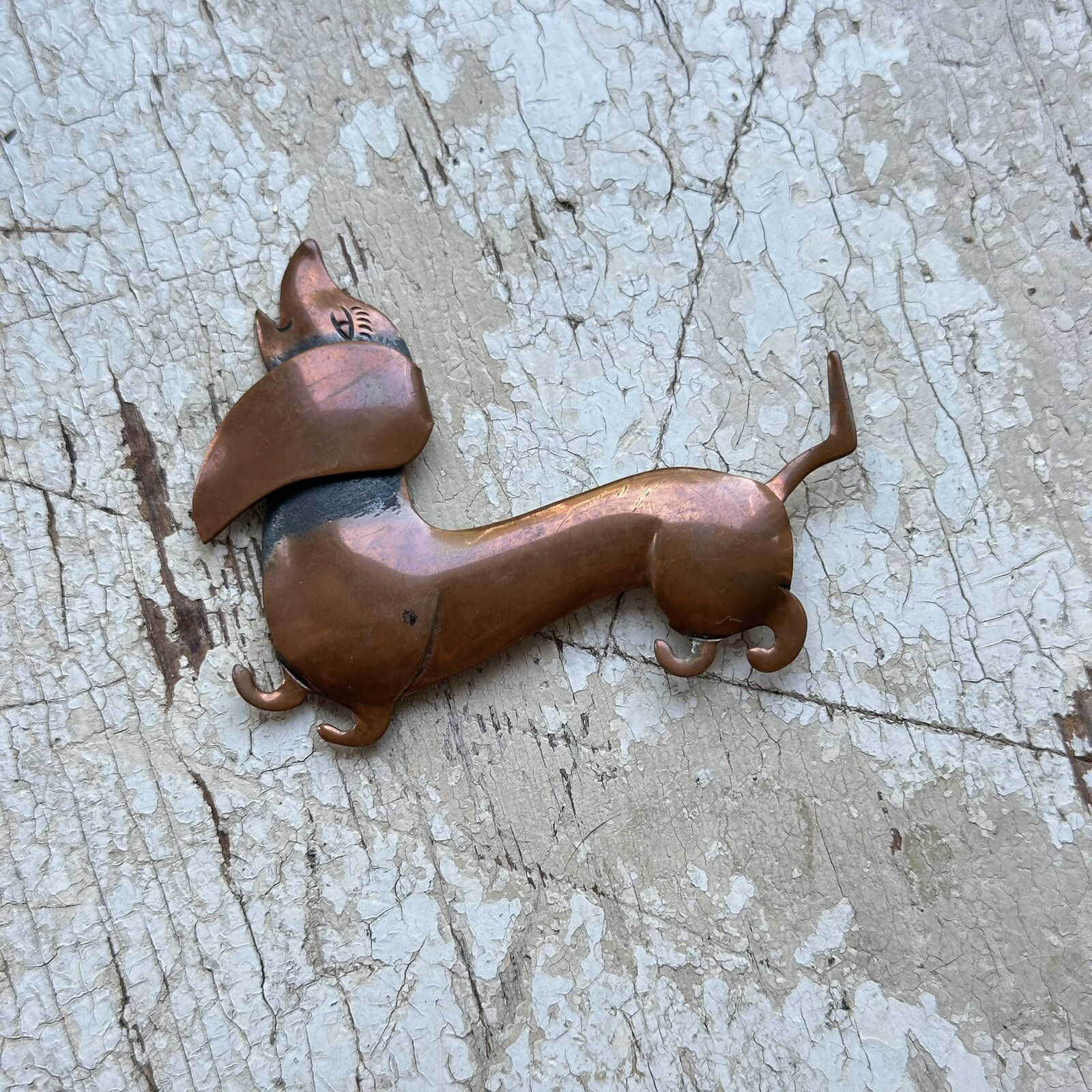 Vintage Copper Dachshund Brooch Doxie Weiner Dog Pin MCM Bell Trading Post 1950s
