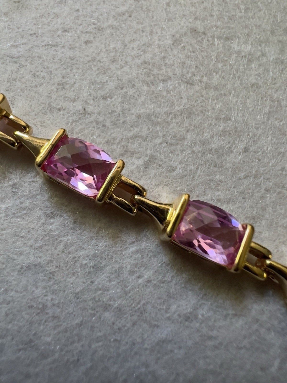 Vintage Sterling Silver Vermeil & Cushion Cut Pink Quartz 7” Bracelet & Earrings