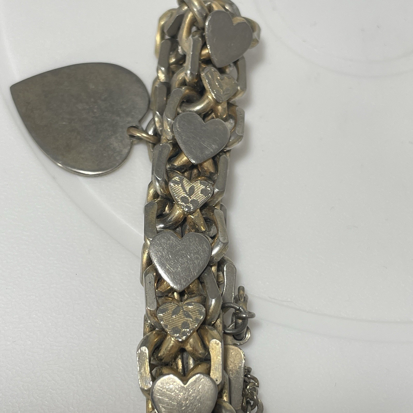 Vintage Sweetheart Heart Link Bracelet Safety Chain Unmarked Estate Magnetic