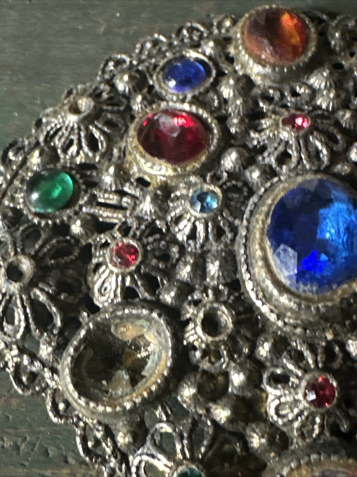Fur CLIP Coat Dress New England Glass Works Multi-Color Stones Fan Missing Stone