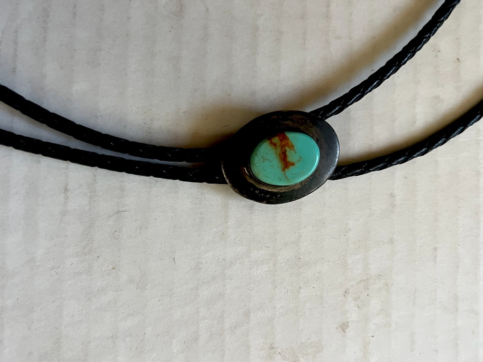 Ben Chavez Natural Turquoise Sterling Silver Bolo Tie Vintage Navajo