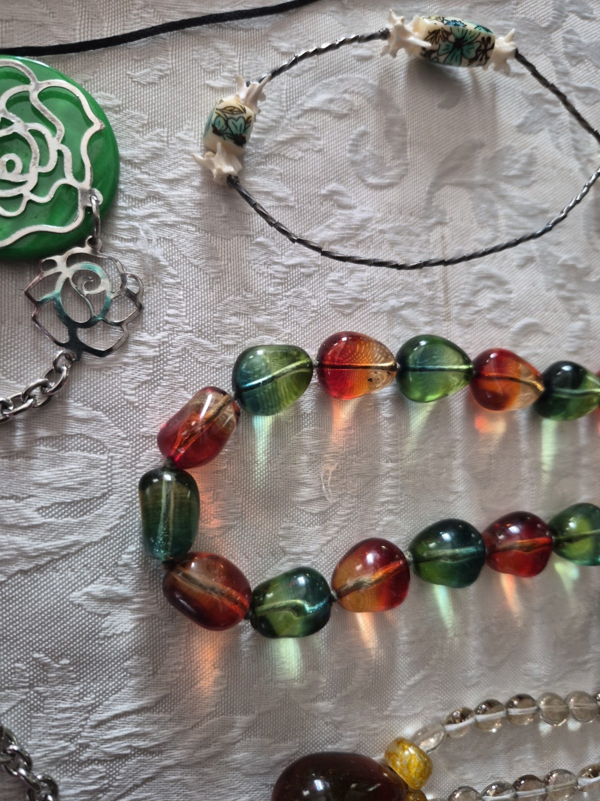 Vintage Crystal Glass Stone Bead Jewelry Lot Abalone Millefiori Necklace Earring