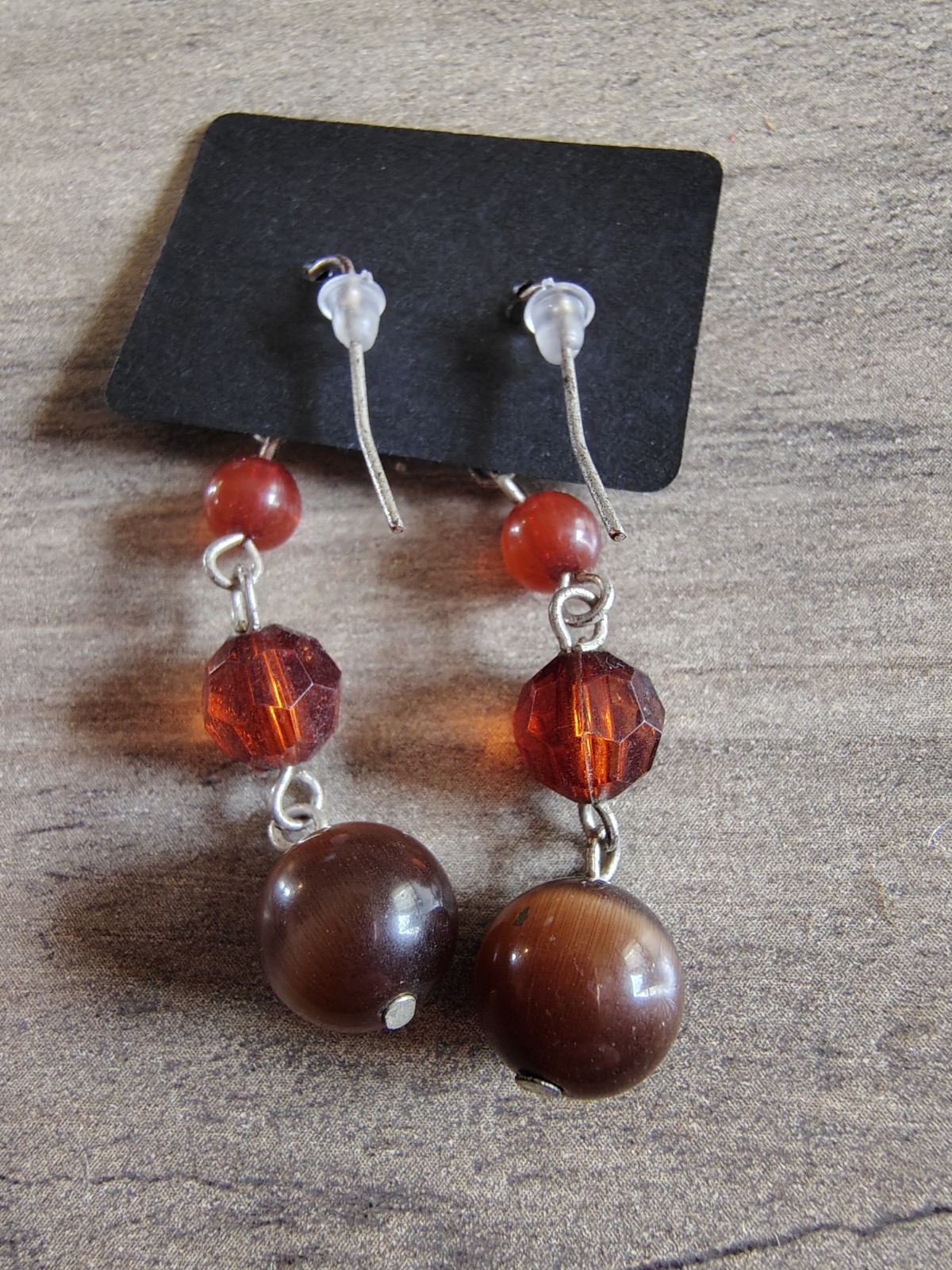 Vtg Brown Beaded Dangling Earrings Dangle Bead Casual Business Everyday Pierced