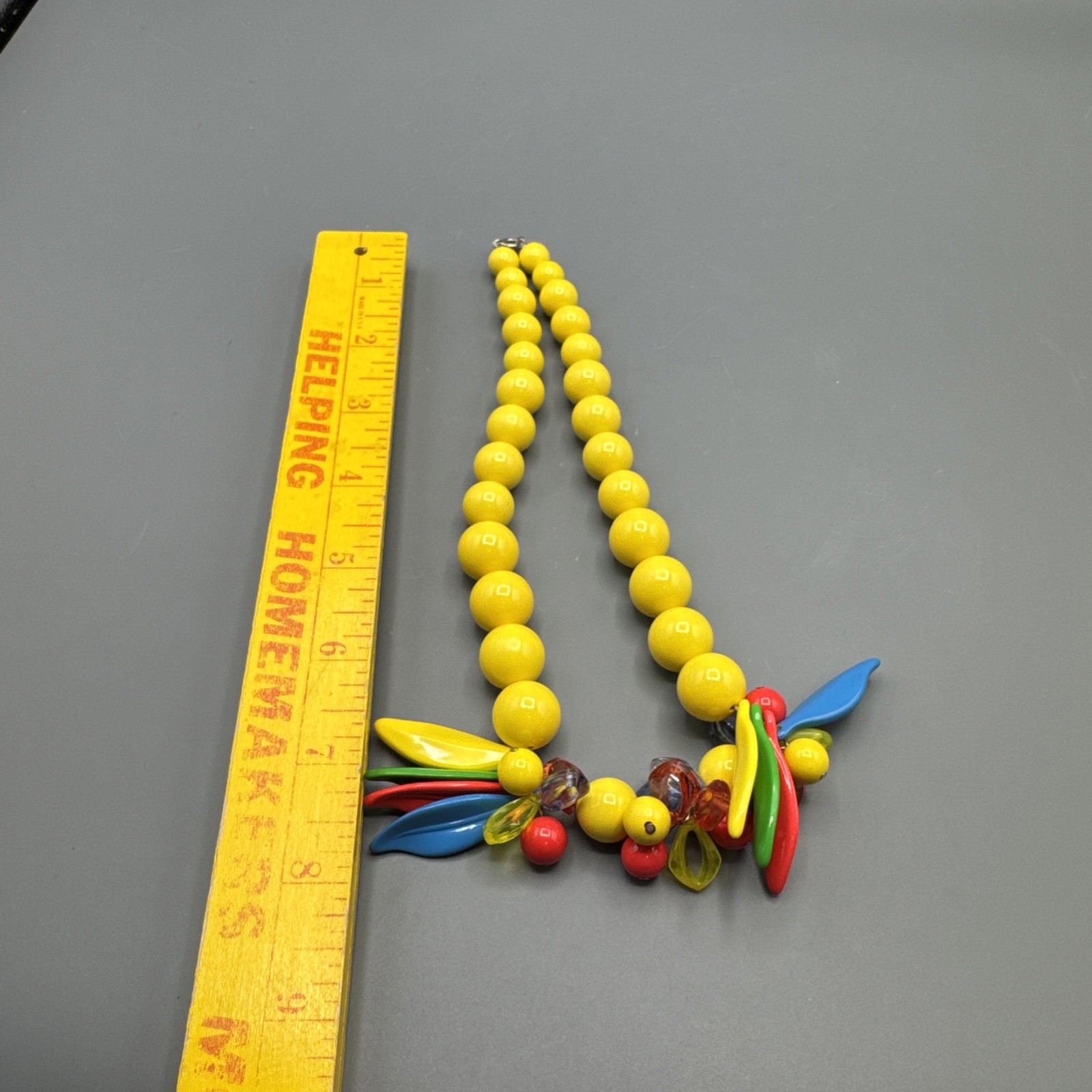 Bright Chunky Vintage Yellow Pink Beaded Statement Necklace