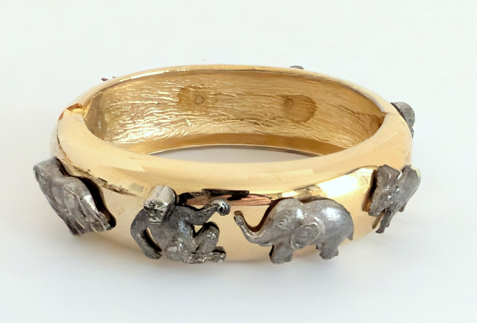 Vintage Gold & Silver Tone Animal Safari Statement Bracelet Monkey Elephant Rare