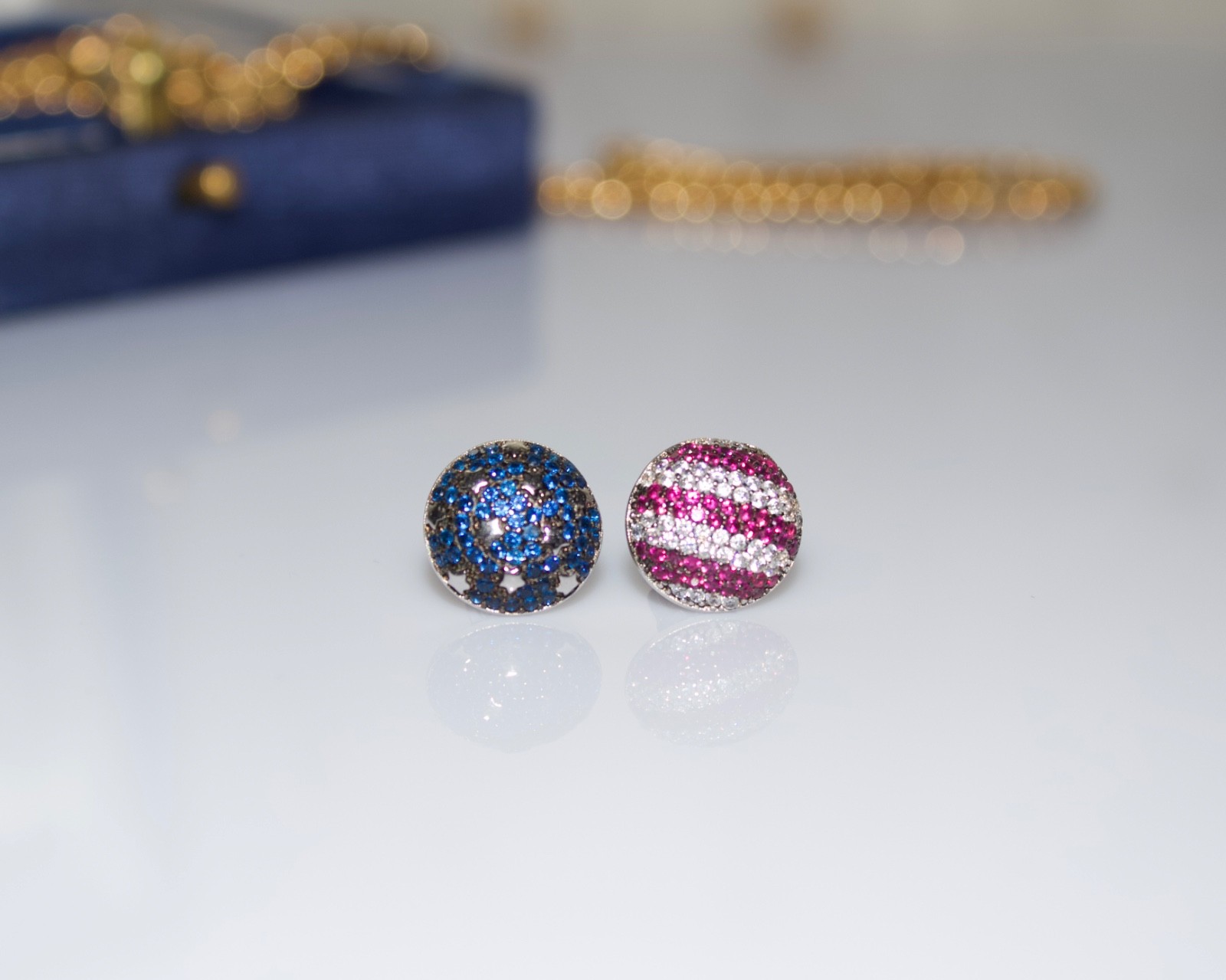Vintage Ruby & Sapphire Red White and Blue Stud Earrings American Flag Stars and