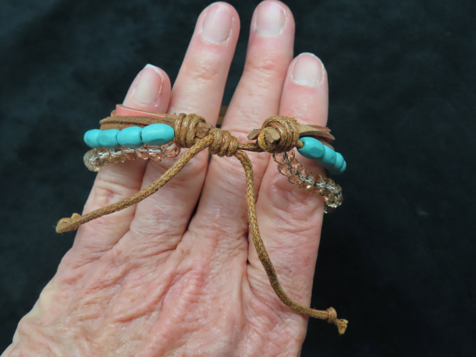 Vintage Multi Strand Leather & Bead Tie Bracelet