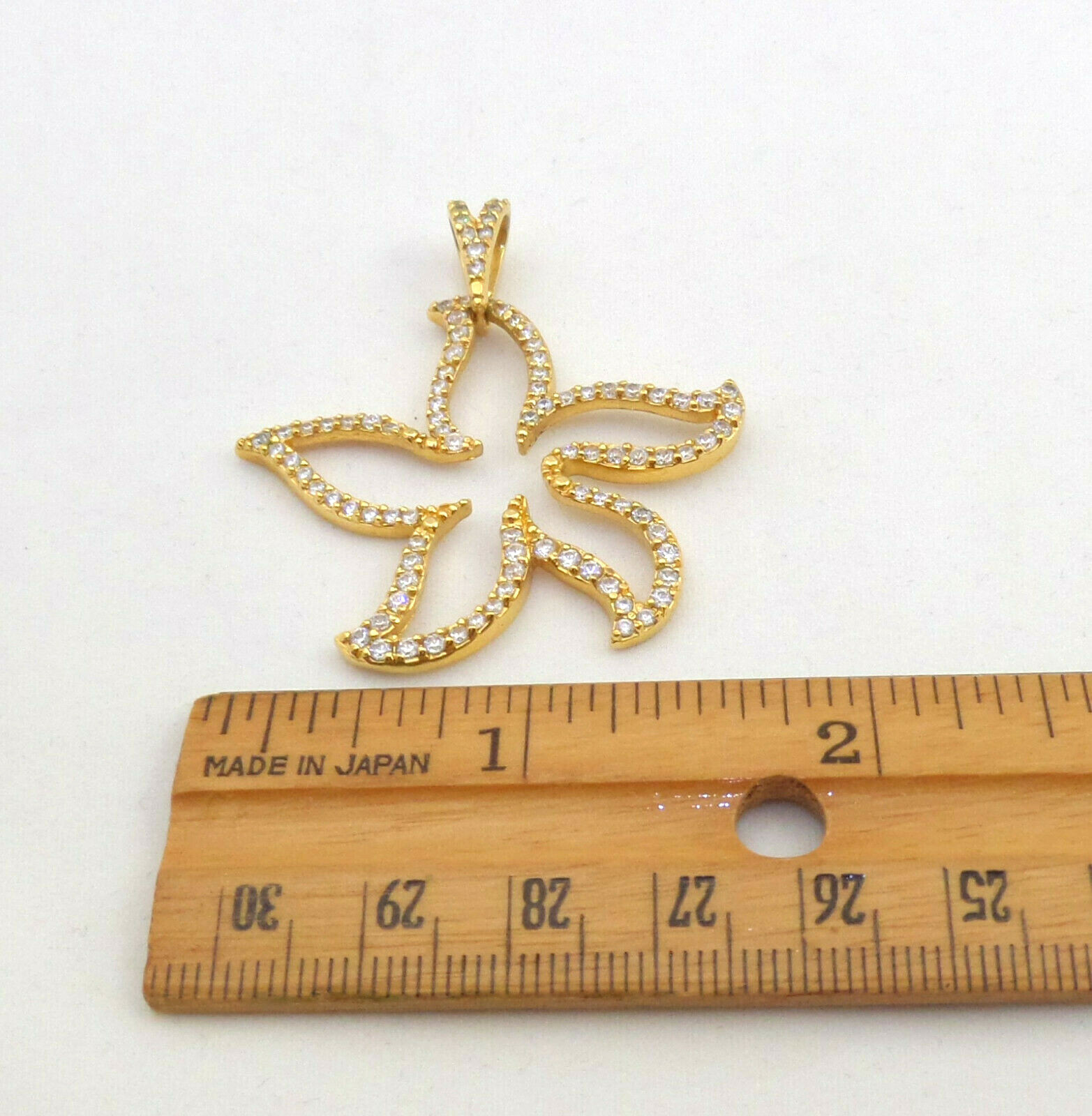 VTG Vermail Sterling Star Flower Pendant With Clear CZ’s Almost 2” Tall DBJ