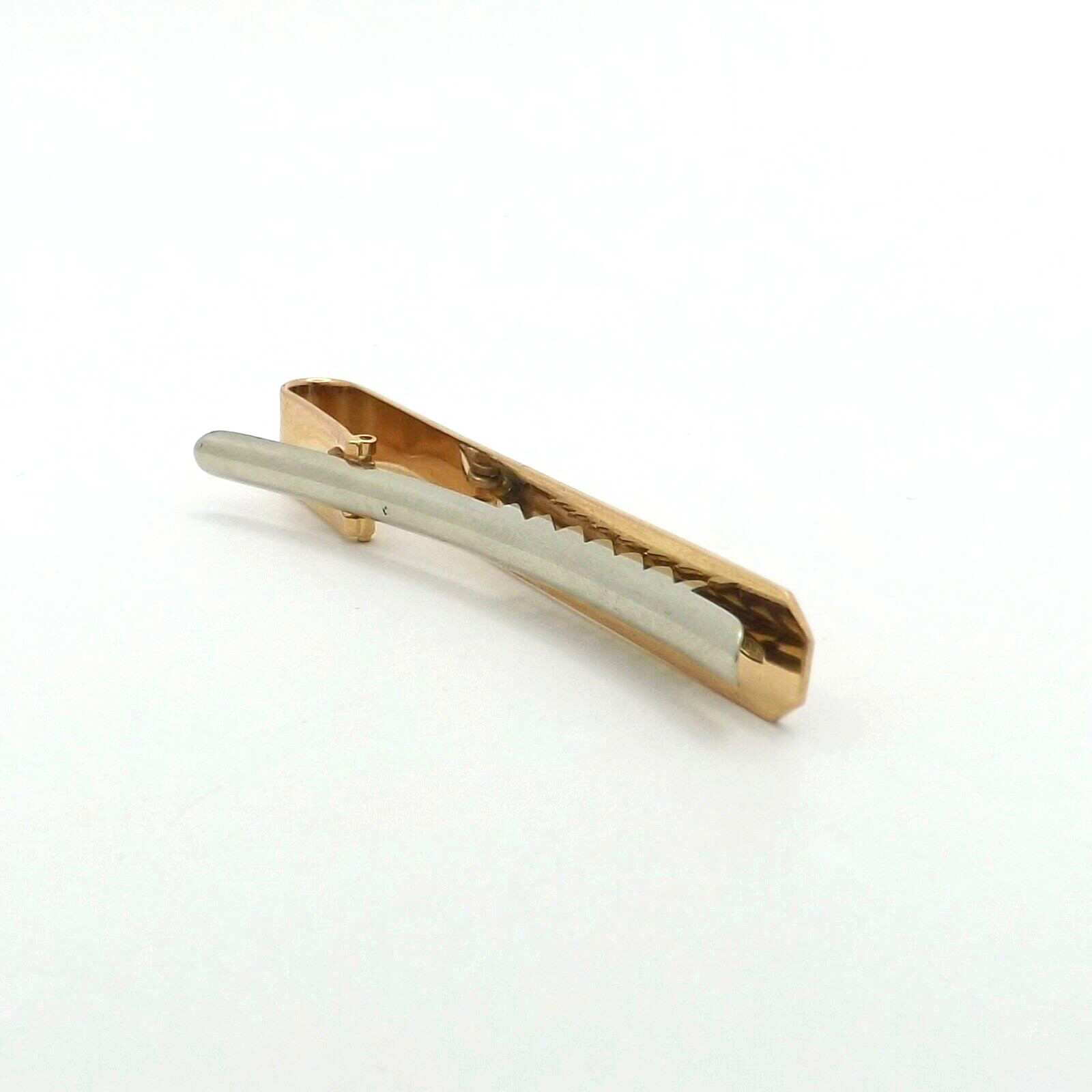 Art Deco Solid 18k Rose White Gold Tie Clip Coat Pin Hand Etched Italy 750