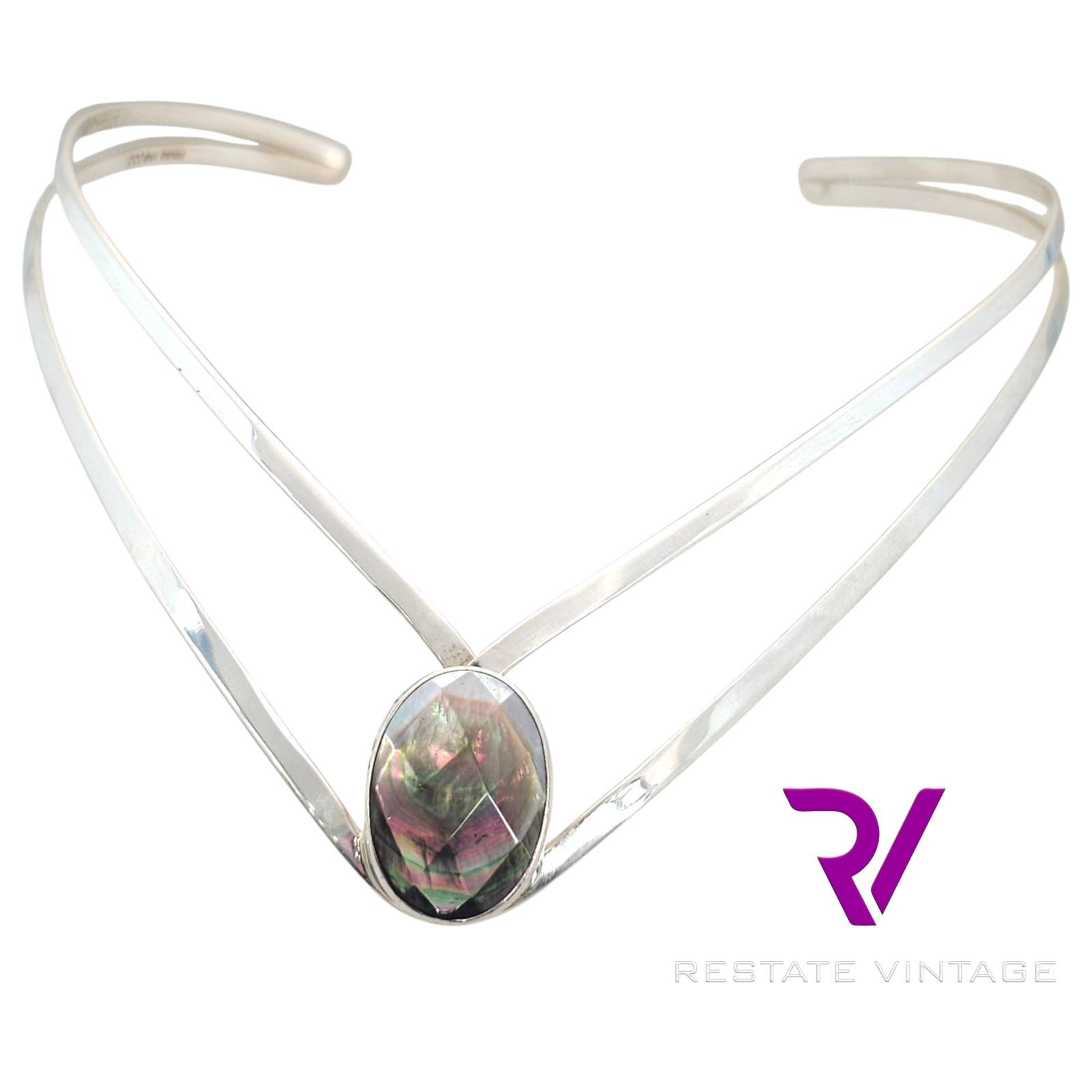 Mint Dominique Dinouart DDD Mexico Abalone Faceted Sterling Collar Necklace 18″