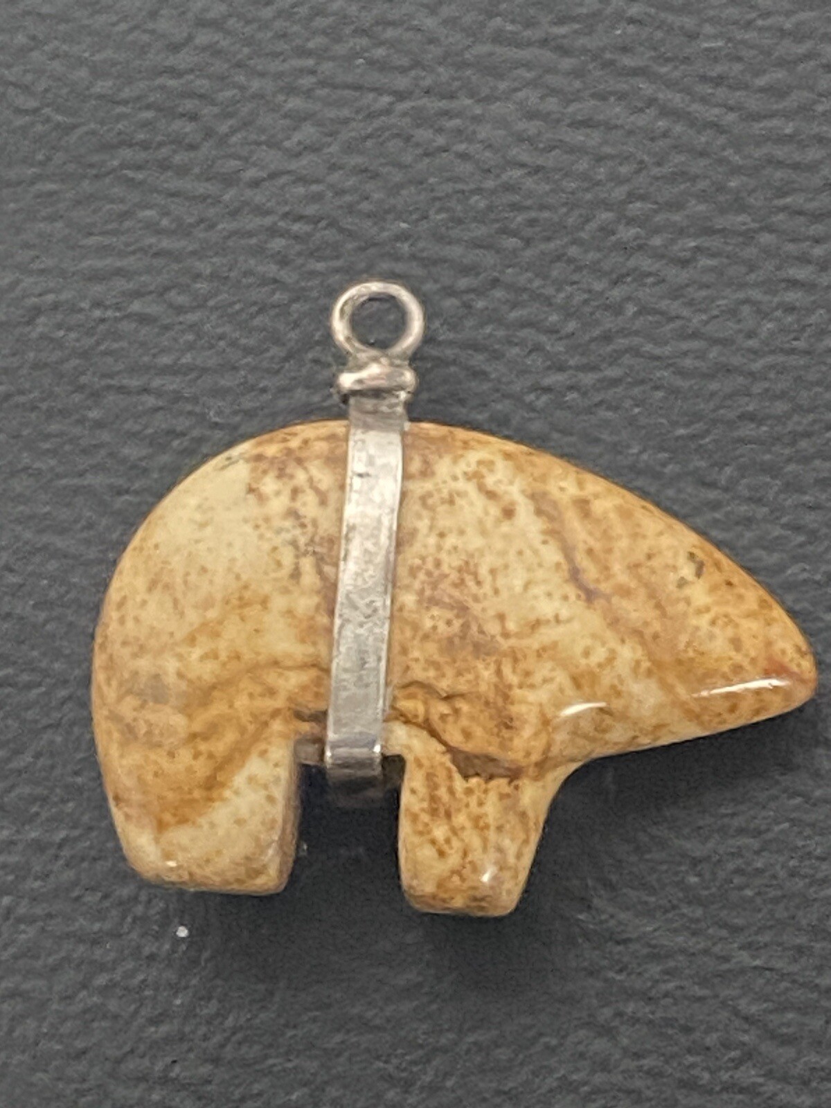 Vintage Sterling Slver & Stone Agate Polar Bear Charm Inuit Northern Design
