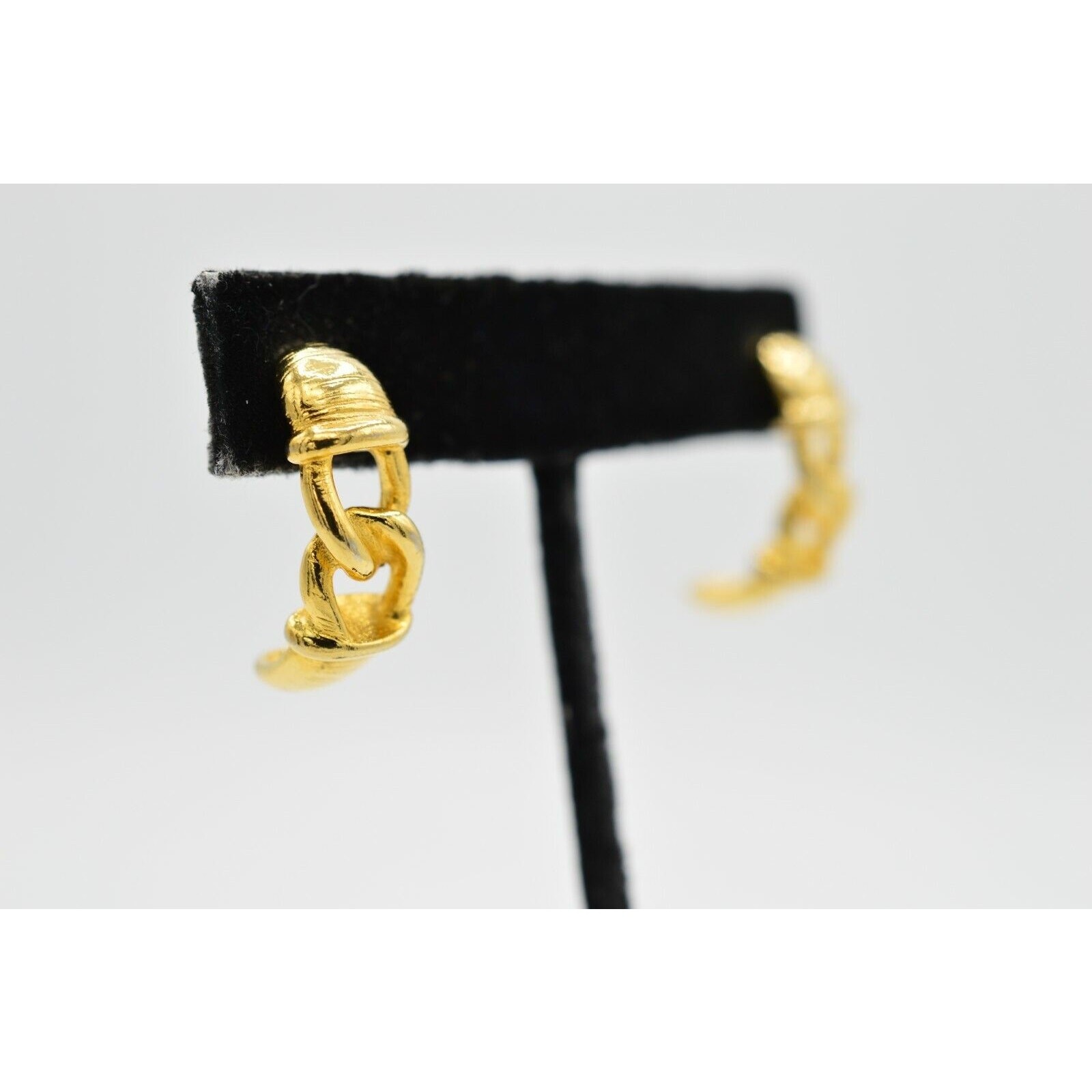 Vintage Dangle Linked Chain Earrings Gold Tone Dangle Hoop Elegant NOS 1980s 9C