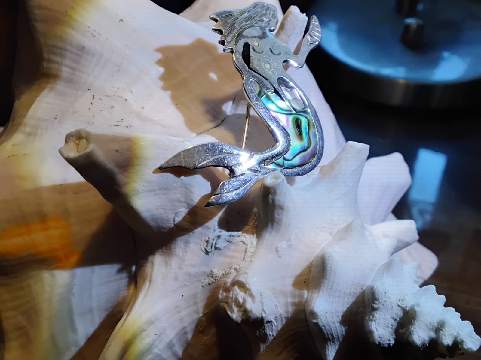 Vintage Sterling Silver Abalone Mermaid Pin