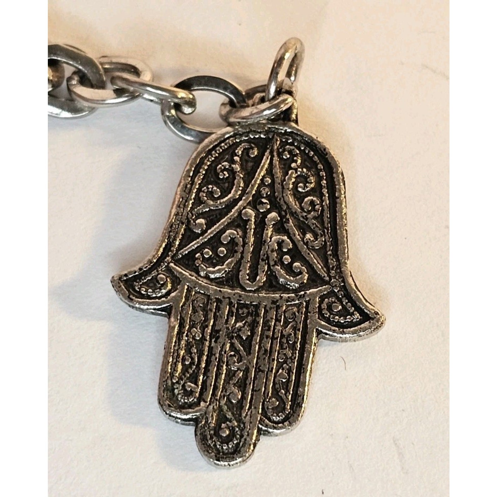 Vintage Souvenir Du Maroc Ornate Silver Bracelet w/Black Circles 8-9″