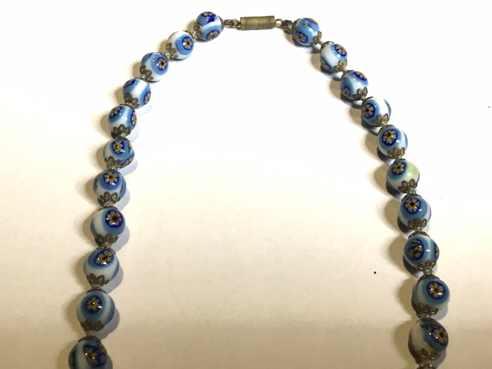 16” Vintage Venetian Millefiori Bead Necklace Colorful Blue Yellow Multi