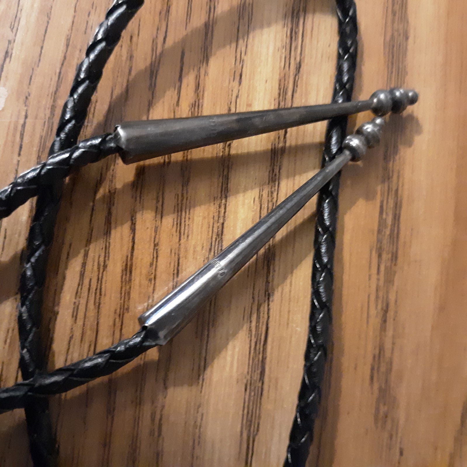 Vtg Bennett Pat Pend Bolo Tie Slide Turquoise Silver Black Leather Cord L 18″
