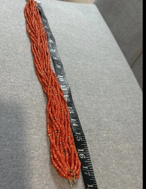 Vintage 18k Gold Multi Strand Coral Necklace Statement Chunky European 17”