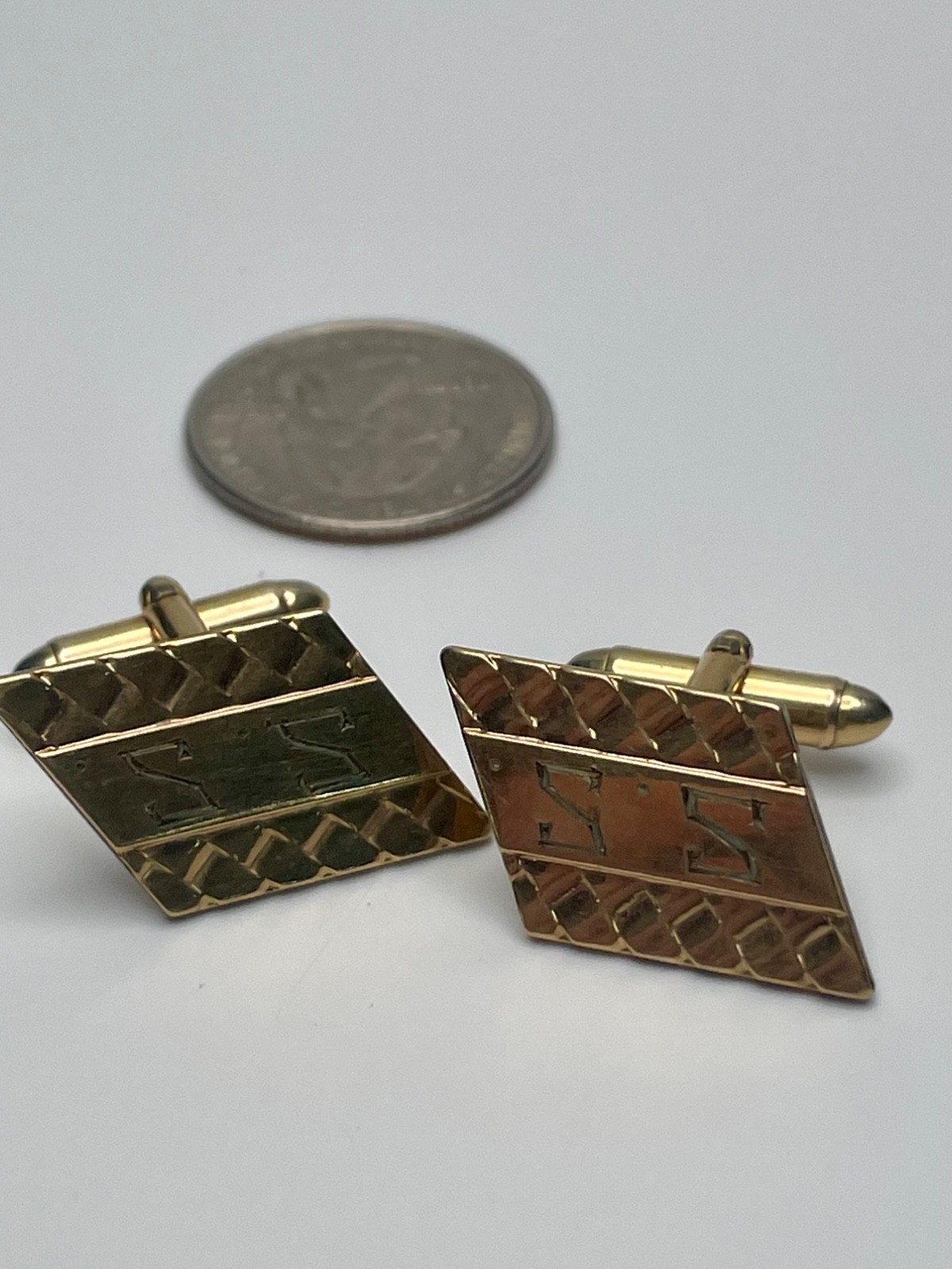 Vintage Hadley Geometric shape Gold Tone Monogrammed Cufflink