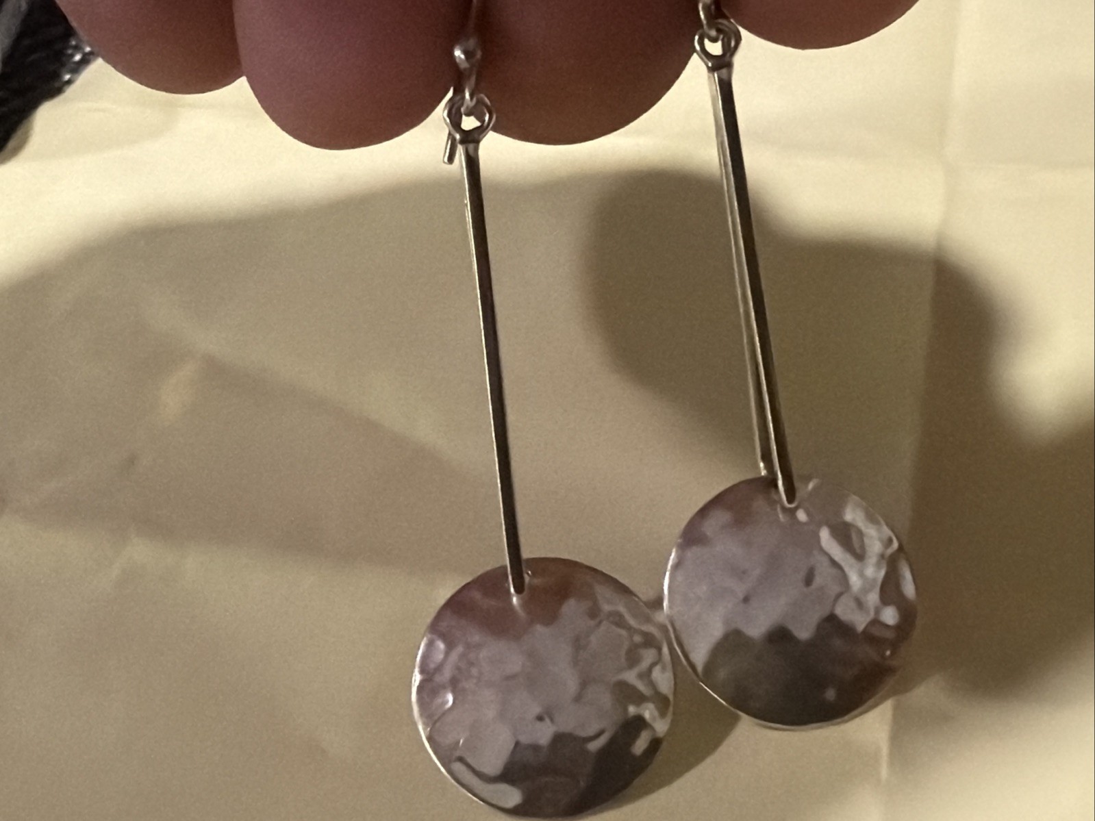 VTG Signed ATI Mexico 925 sterling silver hammered drop hoop Earrings Taxco 3”