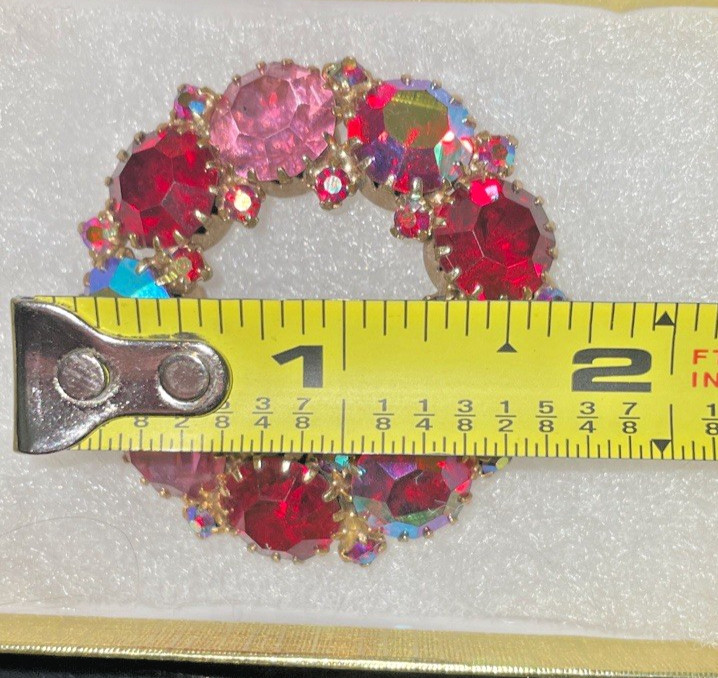 Vintage WEISS Brooch Pink Fuchsia Ruby Red Aurora Borealis Rhinestone Signed