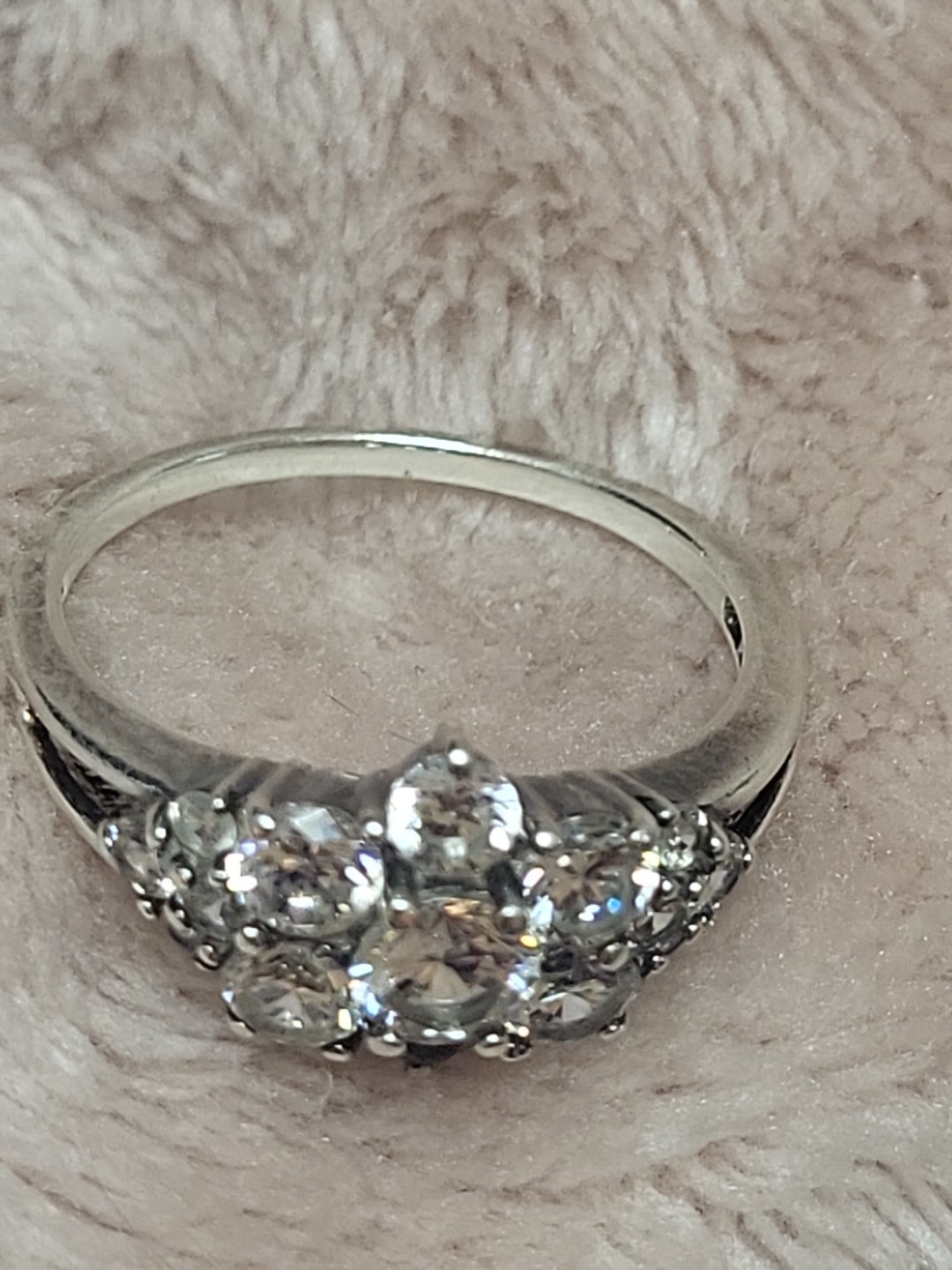 Vtg 925 Cluster Ring Round Brilliant Sterling Silver Cubic Zirconia Floral Sz 10