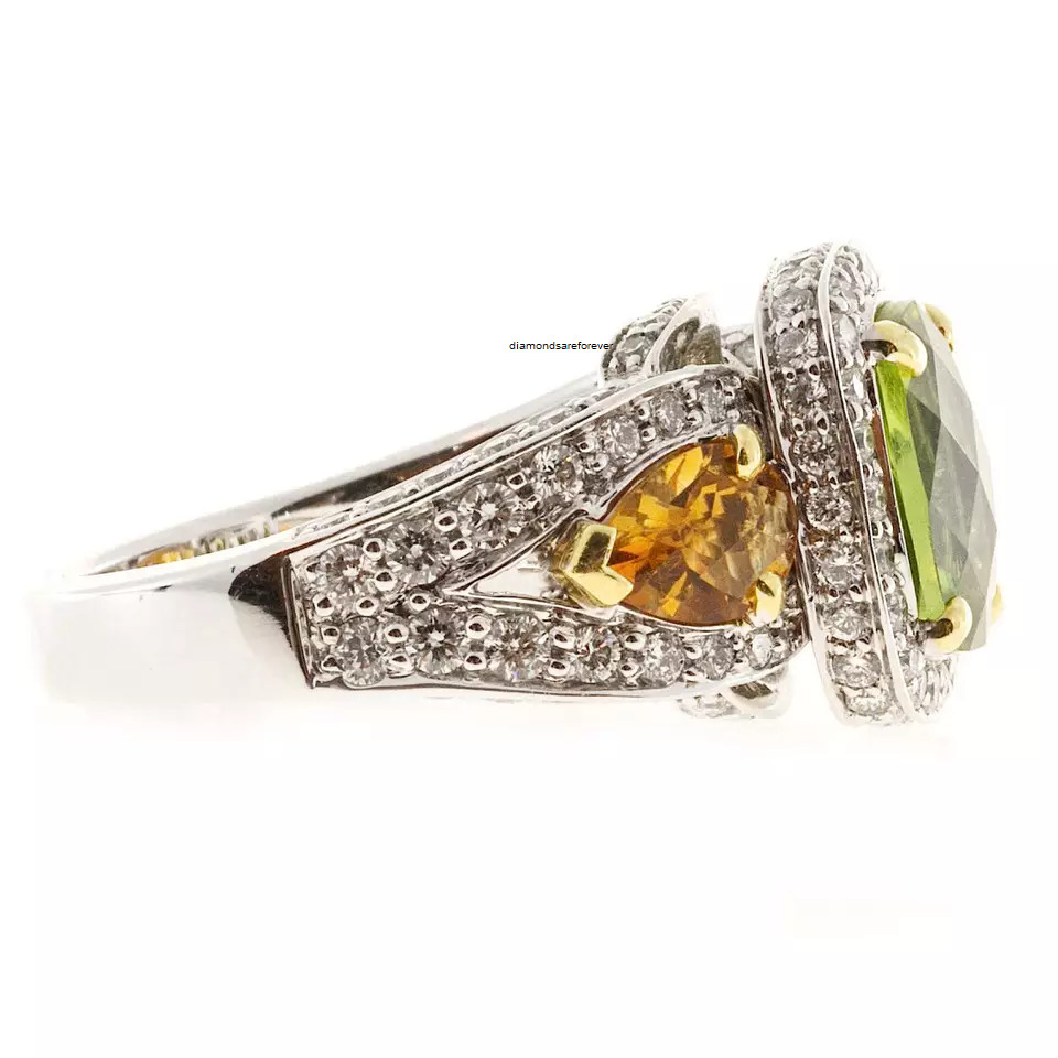 Authentic Cushion Shape 11.01ct Peridot Citrine 925 Silver Cubic Zirconia Ring
