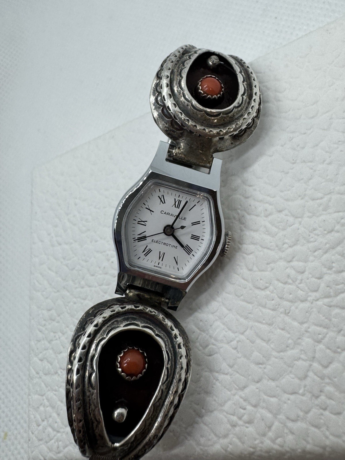 Sterling Silver CORAL Coral Unsigned Watch Tips 925 w/ Untested Watch Shadow Box