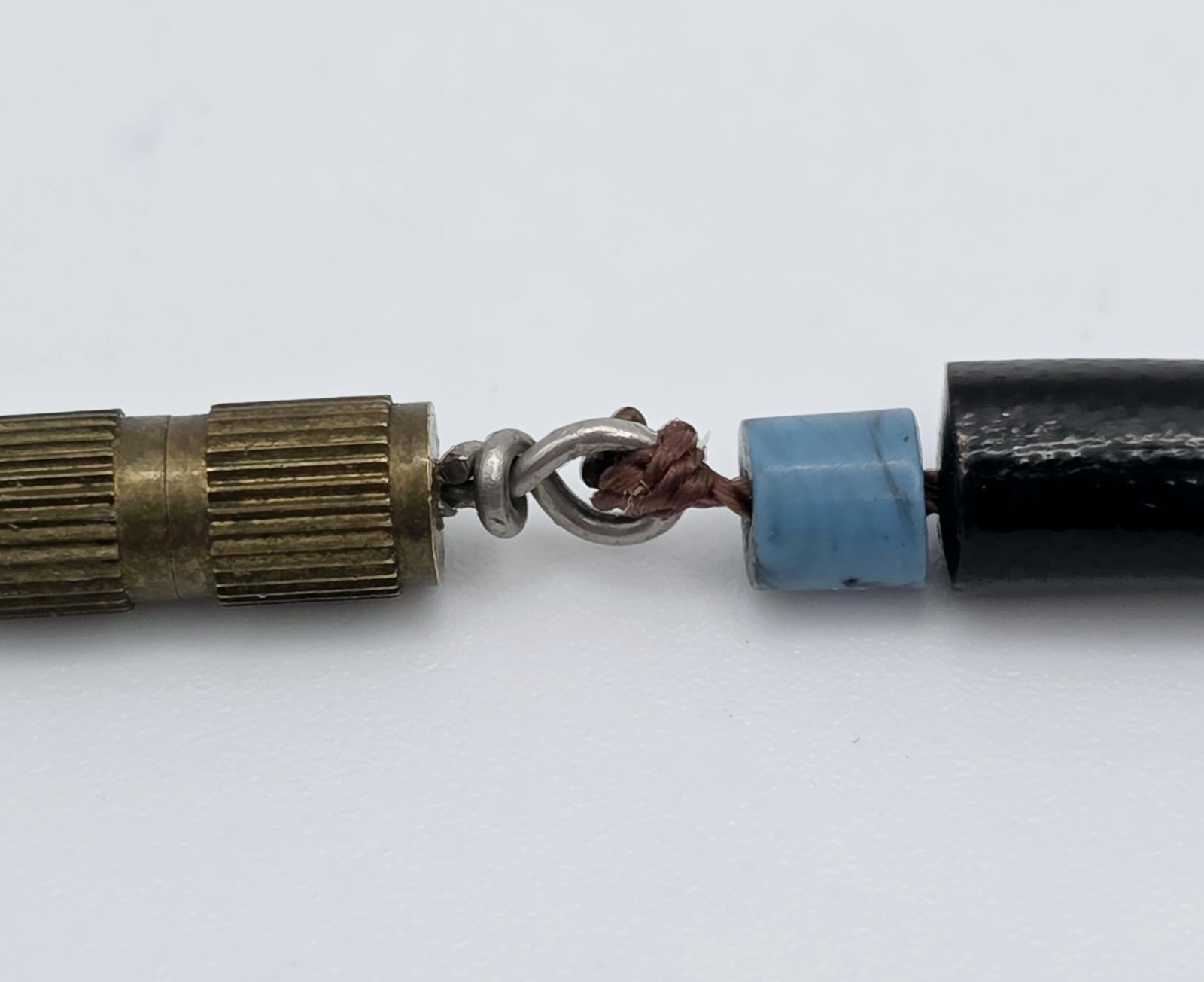 Vintage Black Coral Tube Bead Necklace 17.5″ Blue Glass Spacers Brass Clasp