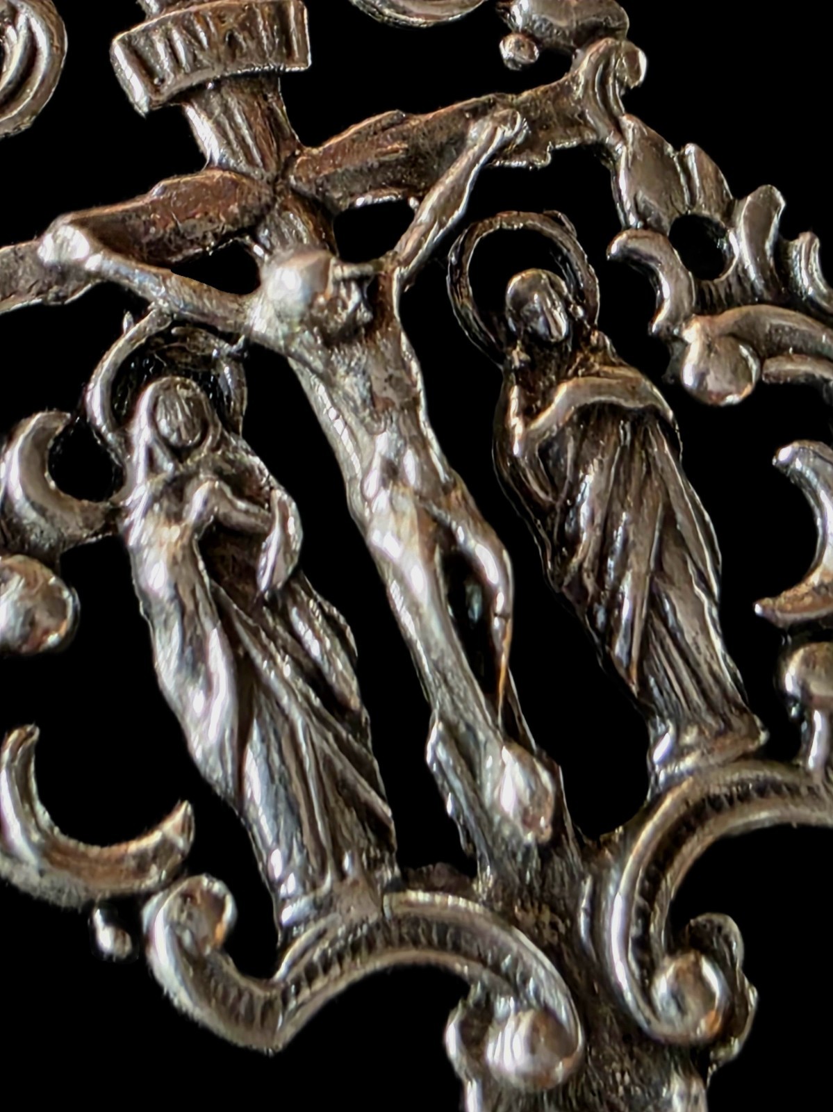 Fine Antique 19Th Century Silver Calvary Virgin Mary Jesus Pendant C 1875