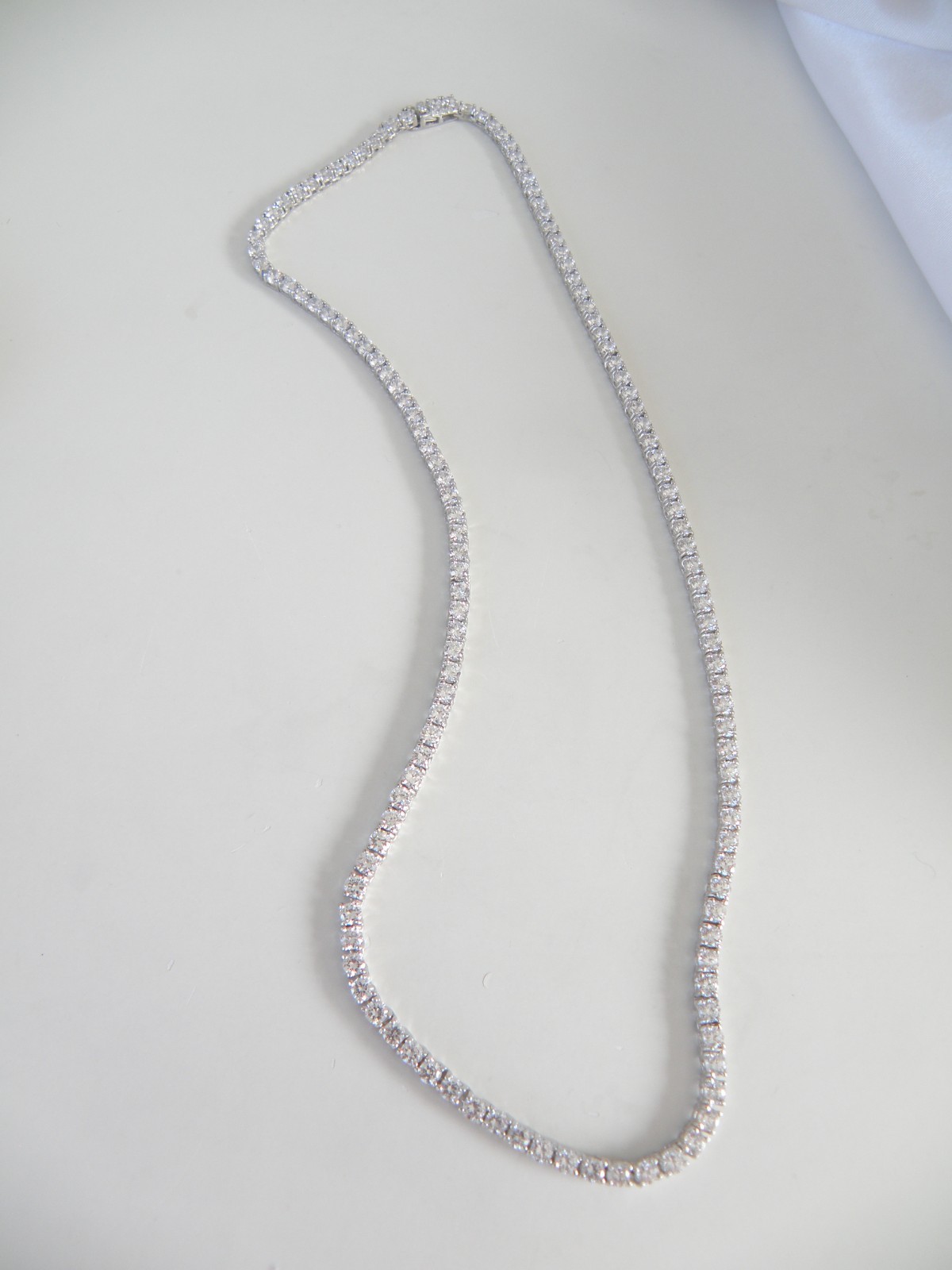Vintage Sterling Silver 925 Cubic Zirconia Tennis Necklace Fits 18″