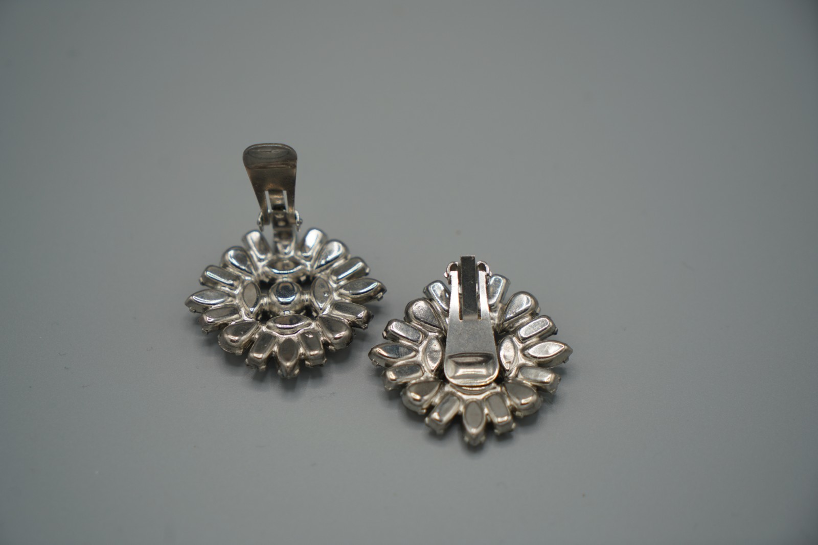 Vintage Rhinestone Clip On/ Screw Back Earrings-Clear/Silver-Topaz/Citrine Color