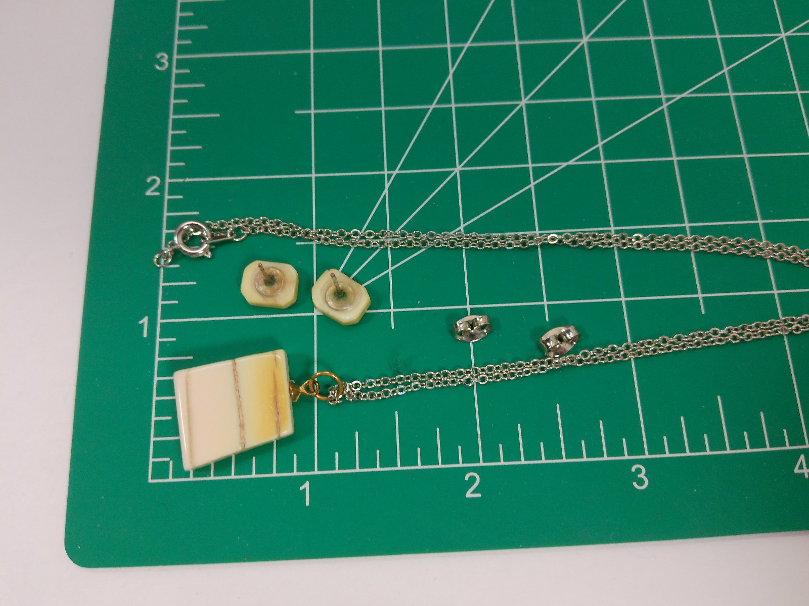Vtg Scrimshaw Styled Clipper Ship Pendant Necklace Faux Bone Earring Set Lot