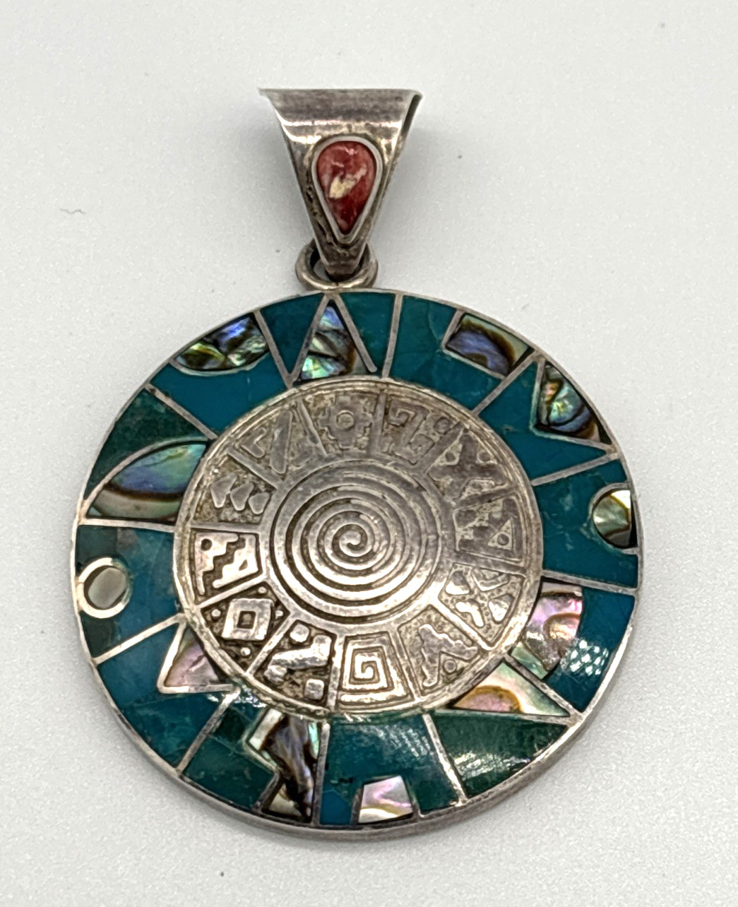 VTG Sterling Silver 950 Inlay Pendant Turquoise / Mother of Pearl 12.06 grams