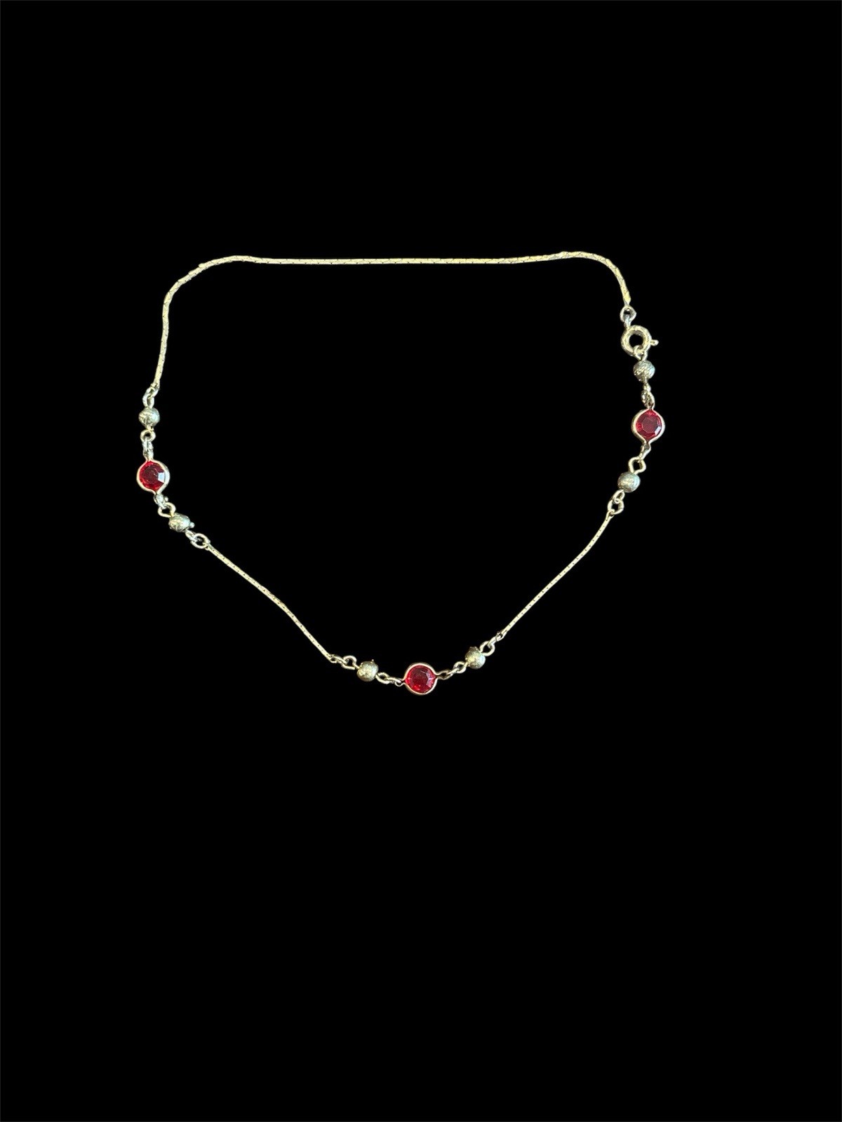 Vintage Baby Necklace with Red Rhinestone Accents