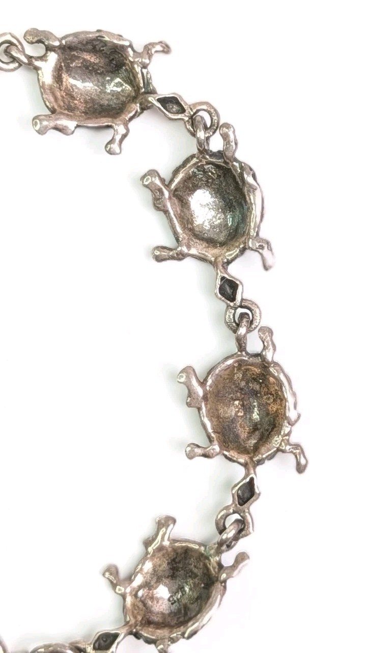 Turtles In A Row Bracelet Sterling Silver 7.75″ Turtle Link Tortoise Gift 11gram