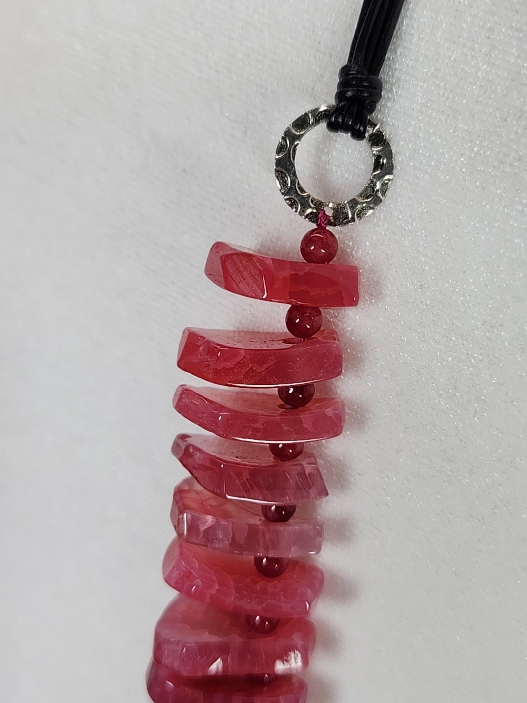 Gorgeous Pink Crackle Agate Stone .925 Clasp Statement Beaded Necklace 148g