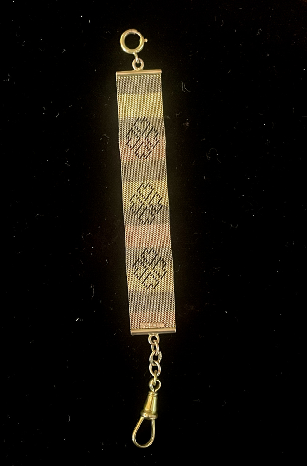 Antique 9 Karat Gold Watch Fob Chain in Tricolor with two Clasps