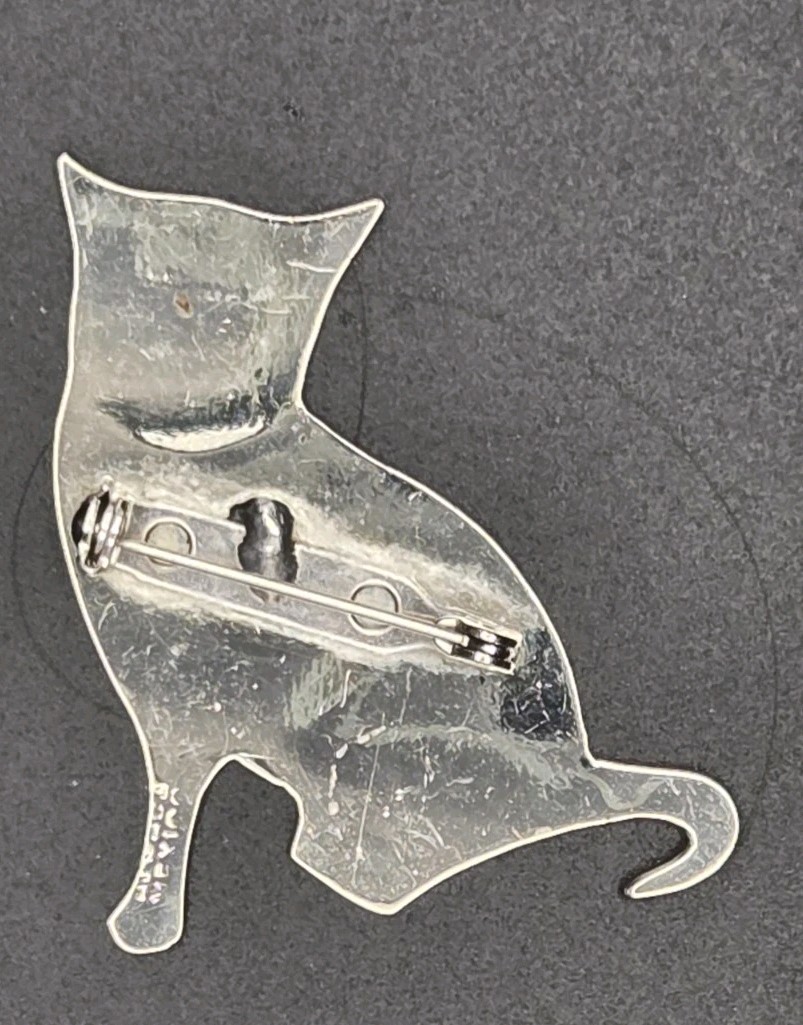 Vintage Alpaca Silver Abalone Inlay Cat Pin Marked Mexico Alpaca