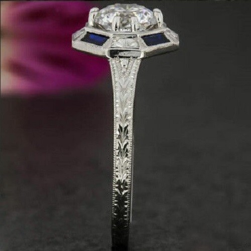 Art Deco Style 1.50Ct White Round Simulated Diamond Sterling Silver Wedding Ring