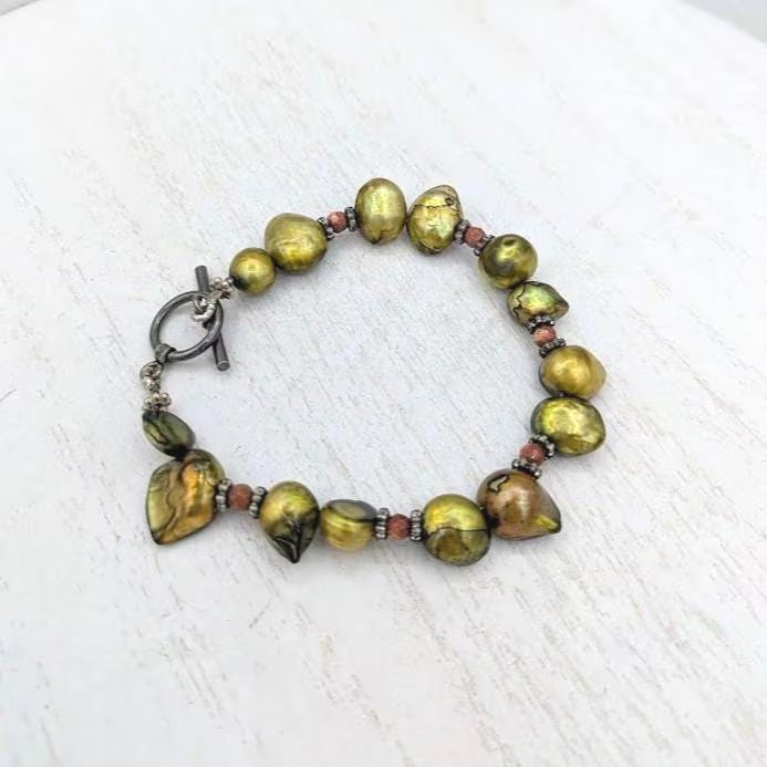 Vintage Baroque Pearl Bracelet Goldstone Artisan Toggle 7.25in