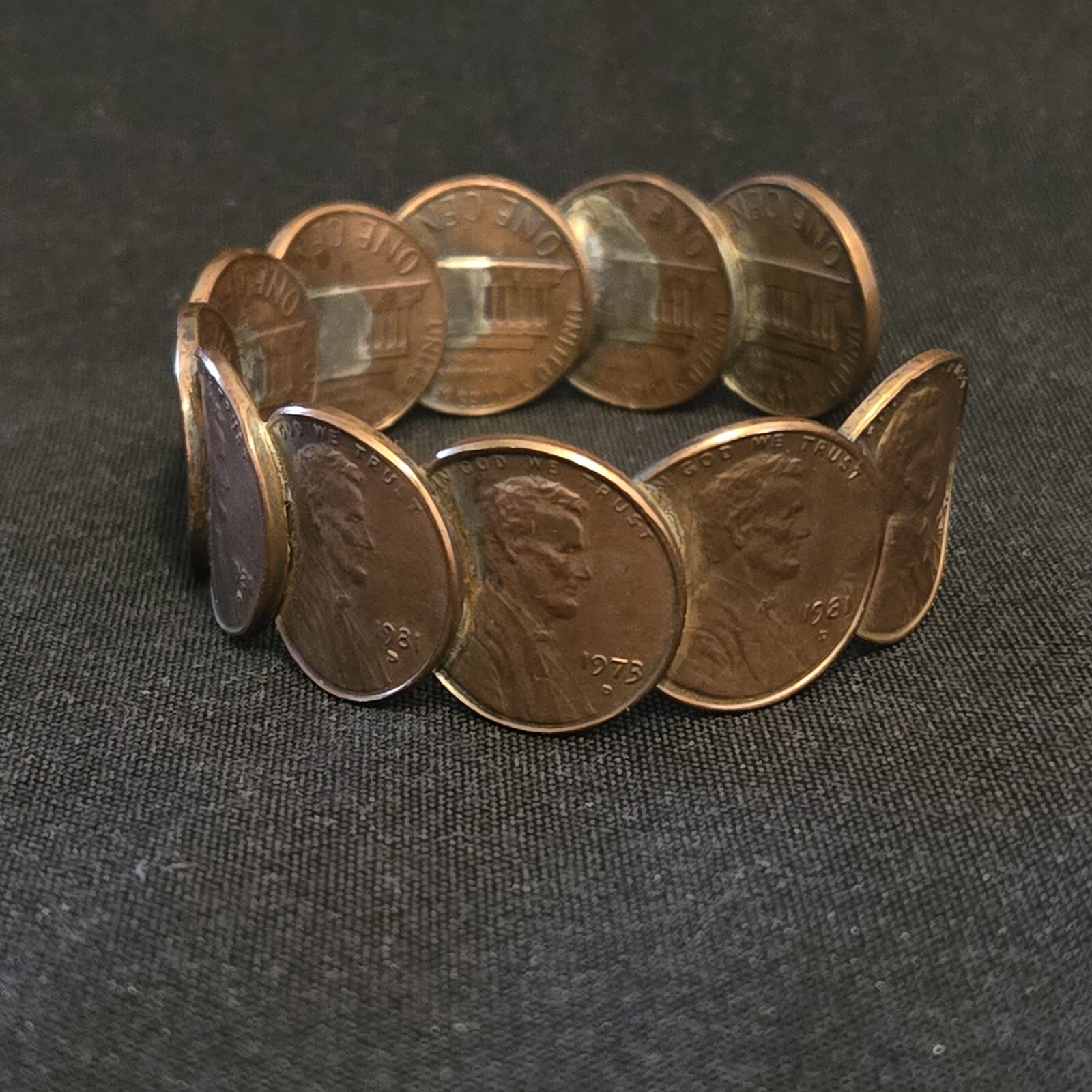 Bracelet Copper Penny Cuff Handmade 2⅜” Diameter Approximately Various Dates
